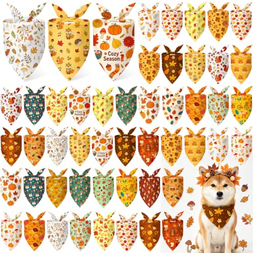 Image of Abbylike 50 Pcs Fall Dog Bandanas Bulk Autumn Leaf Pumpkin Acorn Mushroom