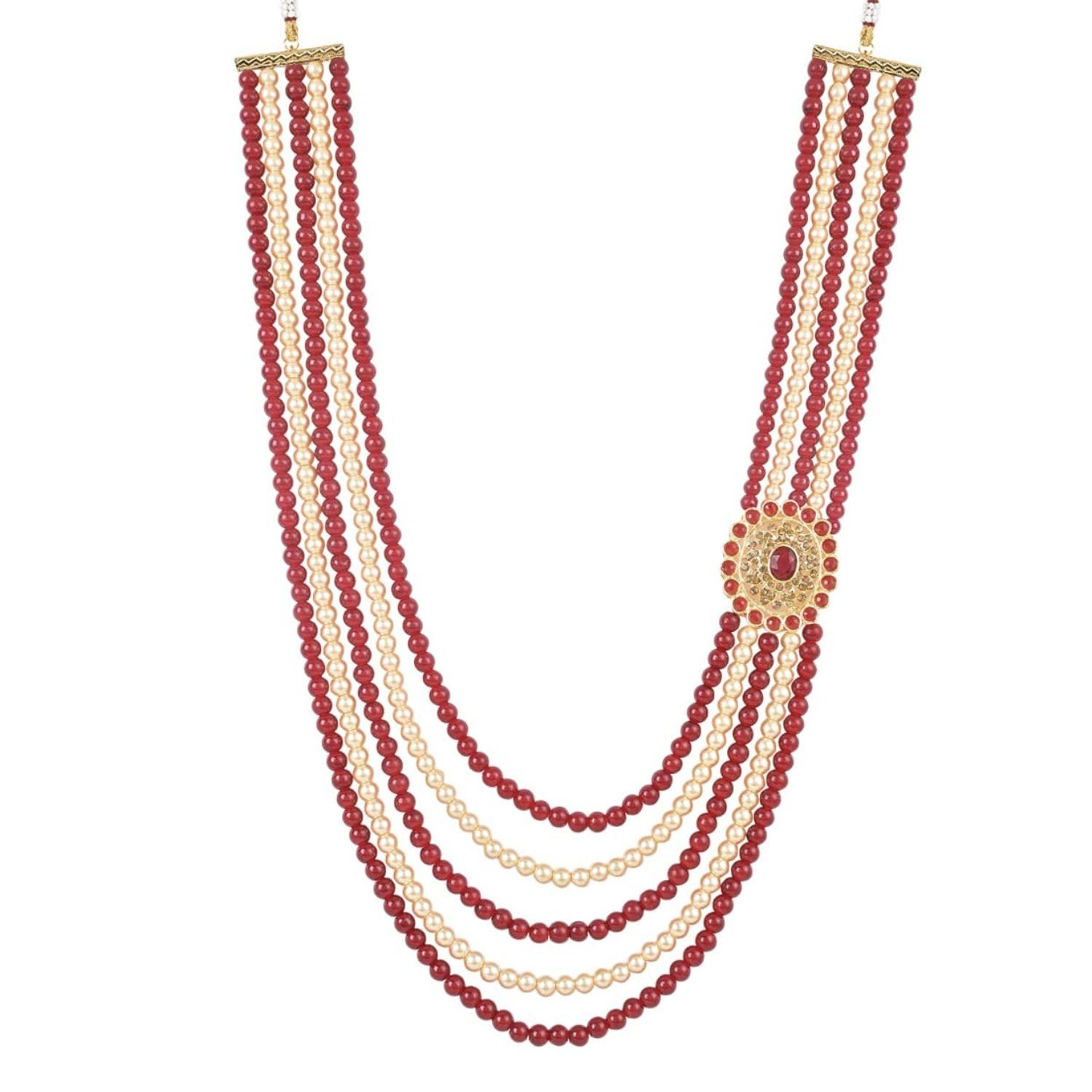 i jewels 5 Layered Traditional Gold Plated Dulha Moti Mala with Beaded Maharaja Haar/Groom Necklace For Men-picture-54