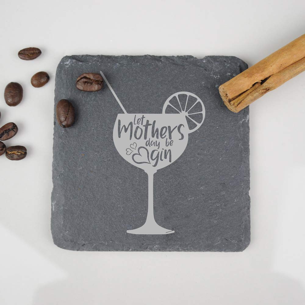 eBuyGB Square Slate, Let Gin', Mothers Day Gift, Engraved Drinks Coaster, Stoneware