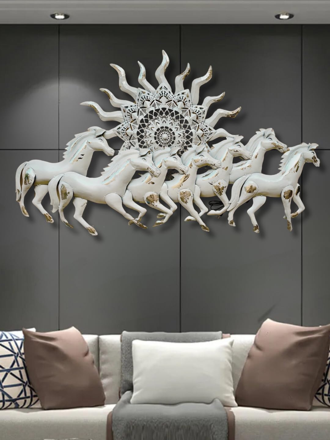 ZXC Metal Iron White Running 7 Horses With LED Light 3D Wall decor Wall Art Wall Hangings For Home Decoration/Wall Hanging Decorative Items - 46X26 Inch (B0CZ991WLY) Amazon Price History, Amazon Price Tracker