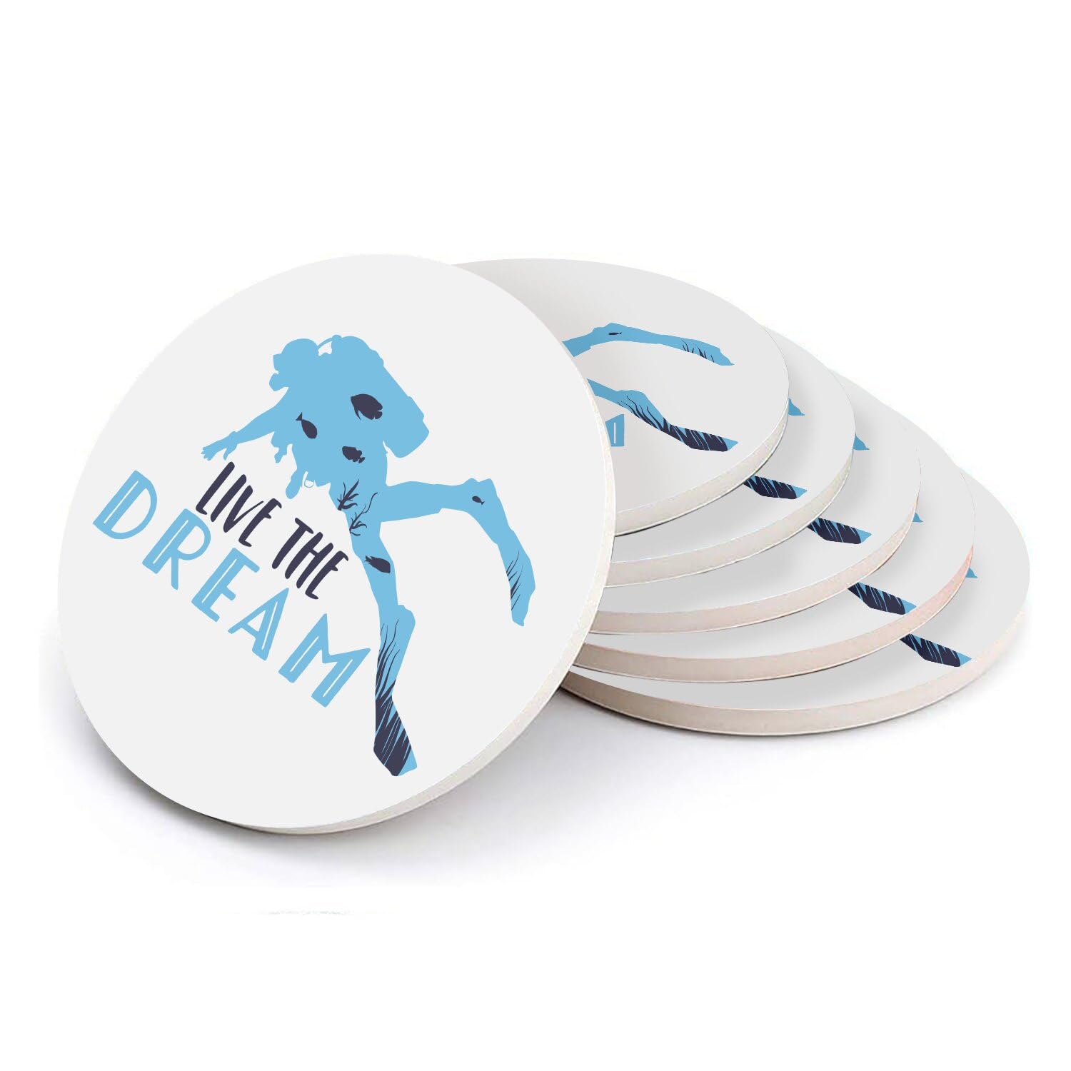 Sous verre ronds en céramique Live The Dream Scuba Diving avec support en liège lot de 6