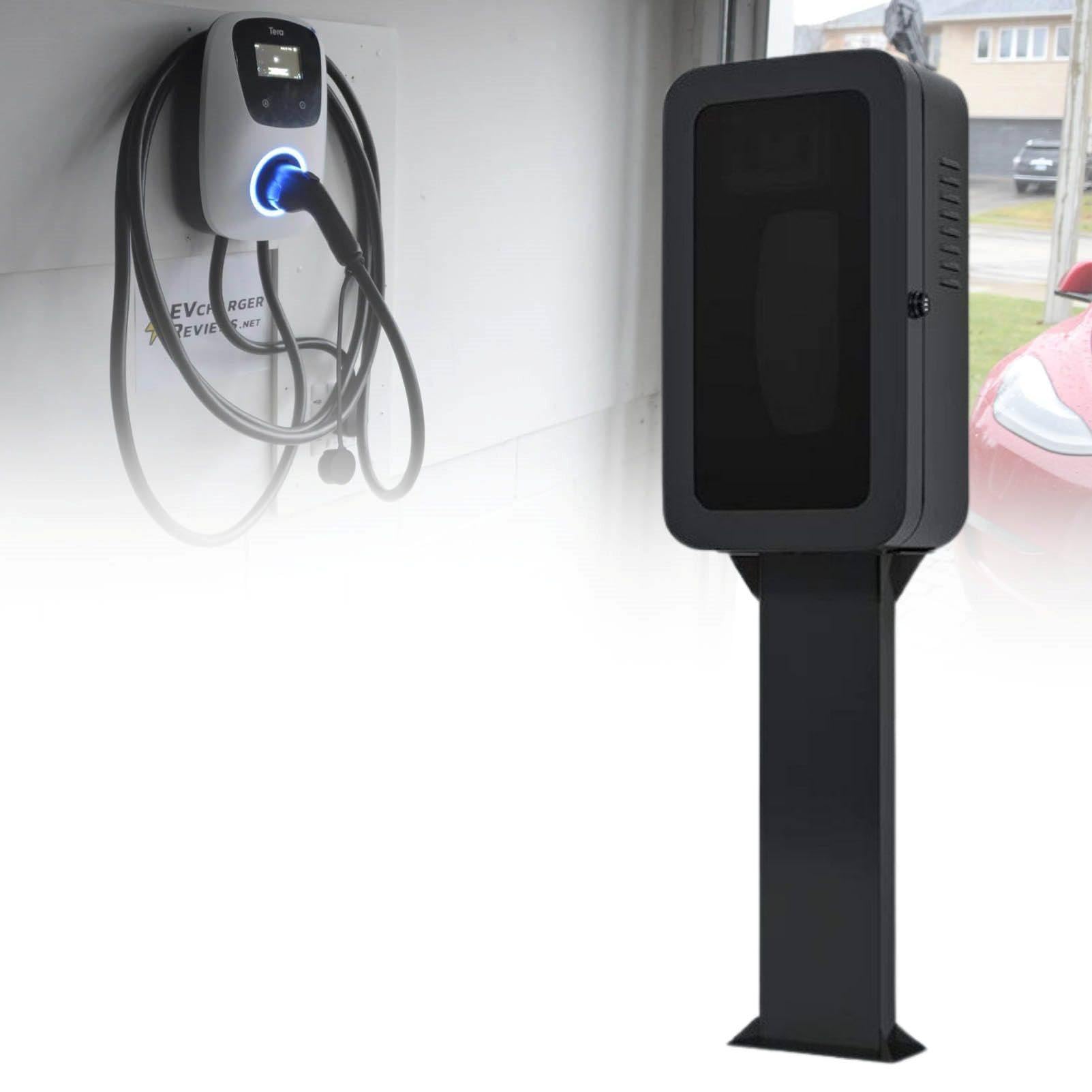 MhWrughts Outdoor Charging Station Enclosure for Tesla Wall Charger, EV Charger Lock Box with Combination Lock and Cable Storage for Garage Driveway Carport Use Black-FingerprintA