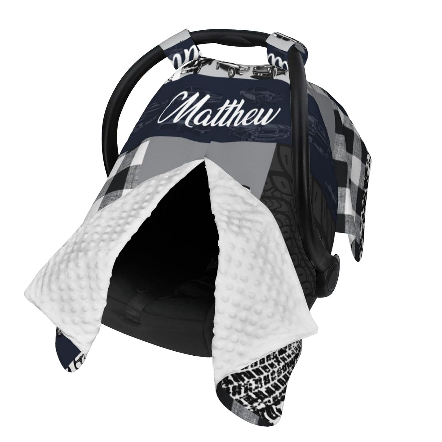 Personalized Baby Car Seat Canopy for Babies with Name, Custom Car Seat Covers for Baby Boys Girls, Car Navy Nursing Breastfeeding Stroller Cover Infant Carseat Canopies for Newborn