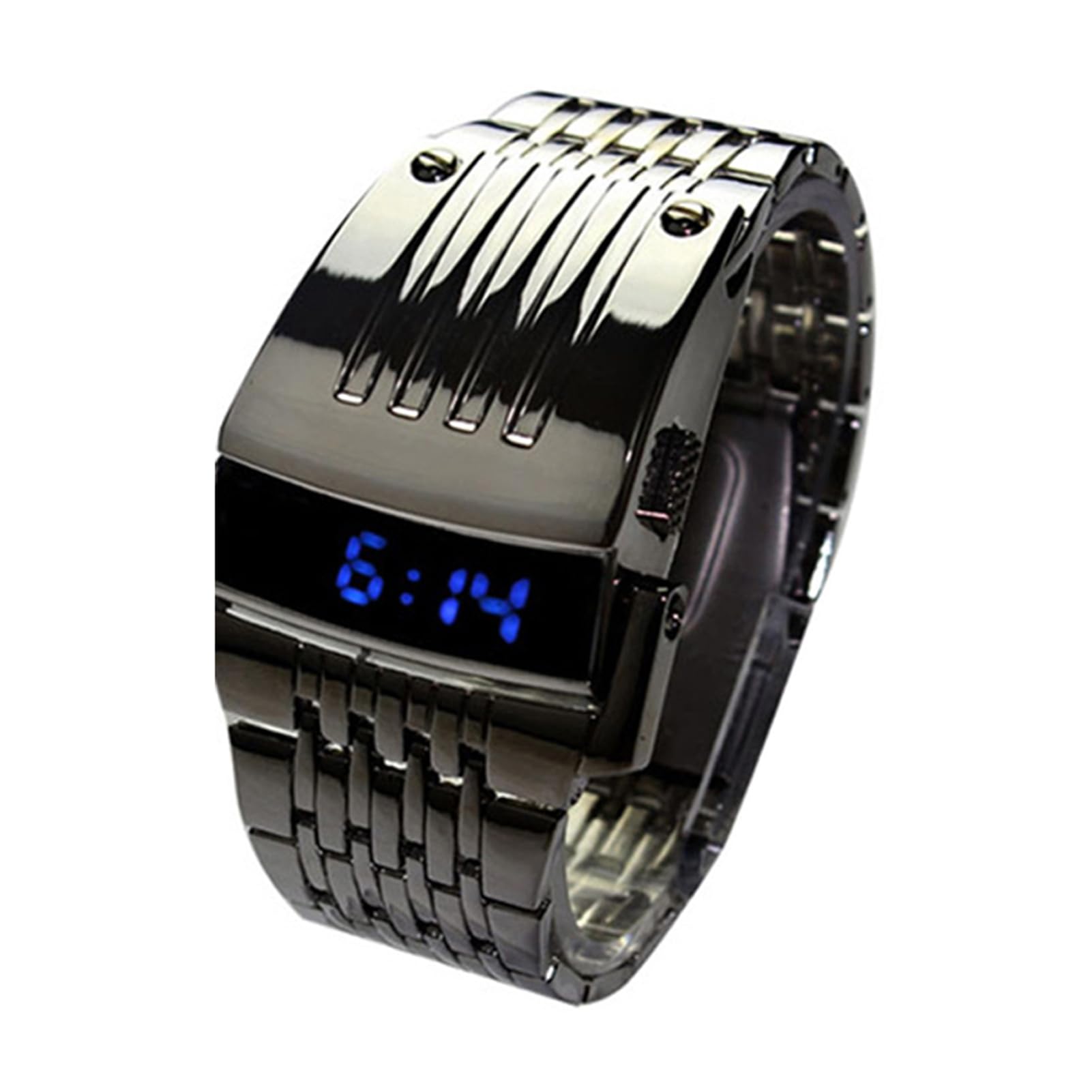 ulafbwur Electronic Wrist Watch LED Automatic Energy Saving Mode Stainless Steel Digital Calendar Sport Watch for Officer Calendar Watch, Black, Casual