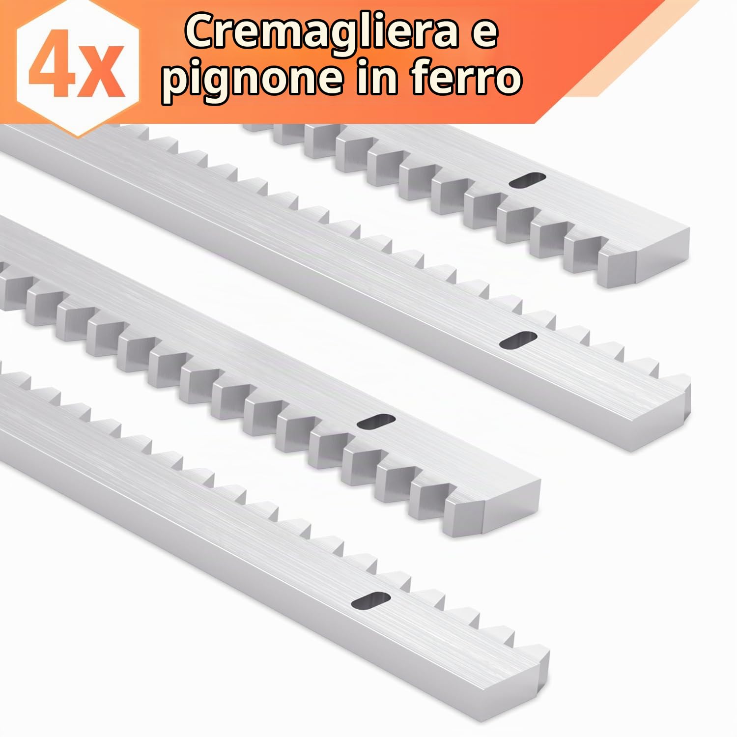 Fiqops Rack per cancello scorrevole apriporta cancello scorrevole, 2 m, 4 pezzi (ogni 50 cm di lunghezza), acciaio zincato, argento