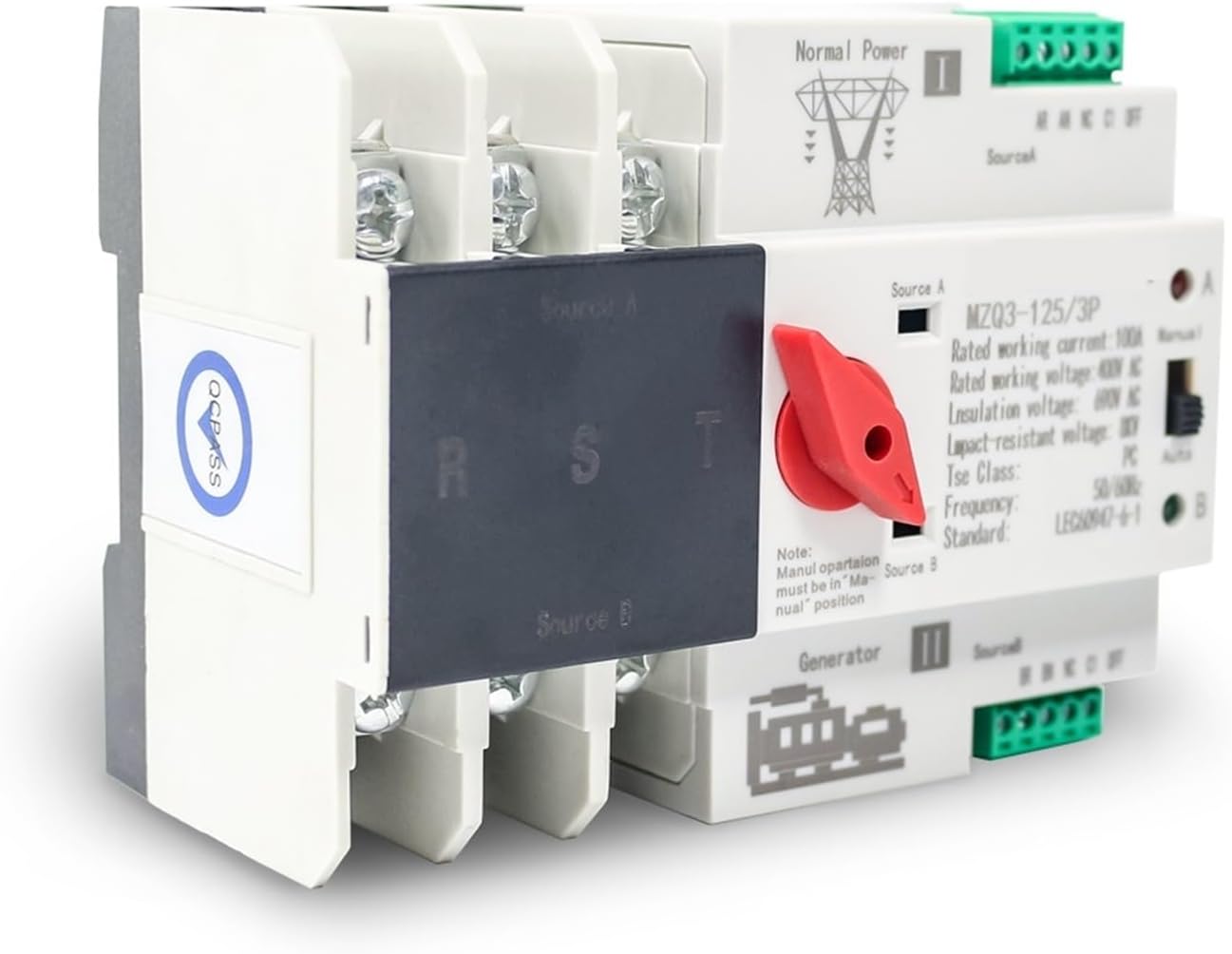 Double Power Automatic Transfer Switch Din Rail Mounting 3 Pole 125A Double Power Source Auto Transfer Switch ATS for Household Generator