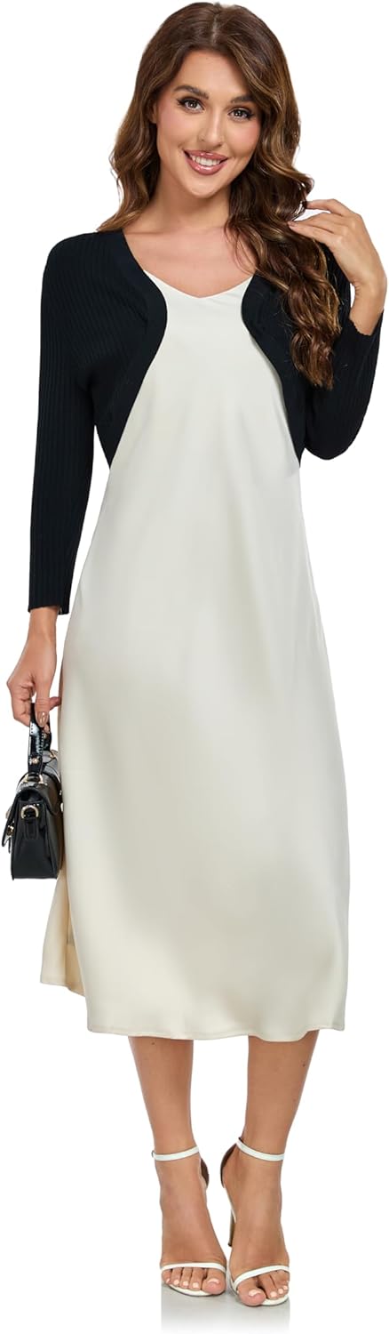 Women’s Bolero Shrug Elegant 3/4 Sleeves Open Front Cropped Cardigan Top for Dresses Work Business - Image 3