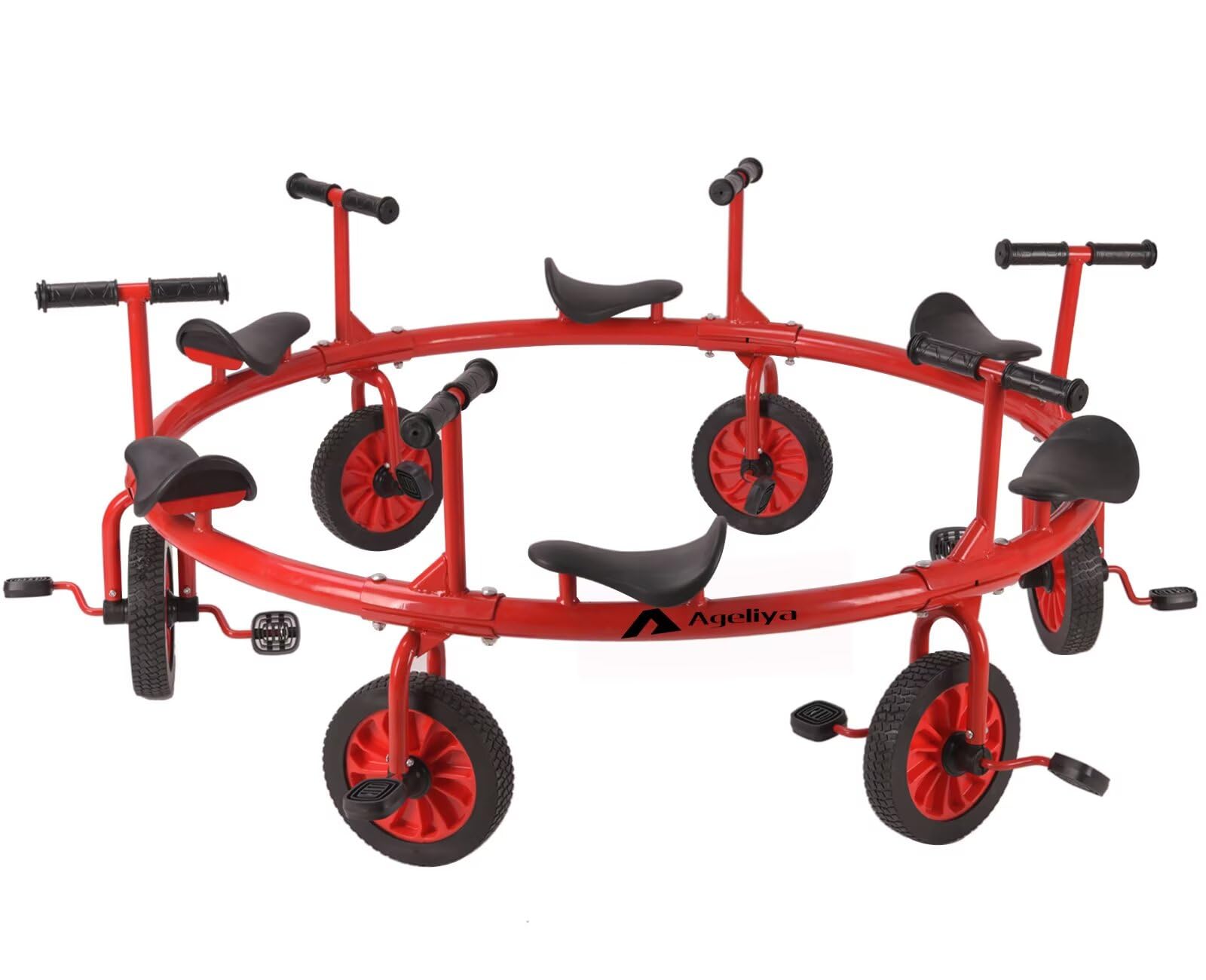 Tricycle Merry Go Round Preschool Pedal Vehicles for Kids Aged 3+, Rotating Bike 6 Seats 360 Spin for Kindergarten Playground Daycare and Classroom Outdoor Play Equipment Red
