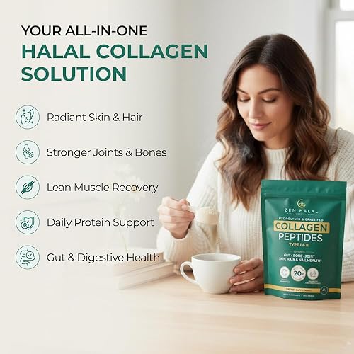 Miniatura 3 de Collagen Powder with Vitamin C & Probiotic (18g Protein) Pure Grass Fed Halal Collagen Peptides for Women - Unflavored & Hydrolyzed Bovine Type I &