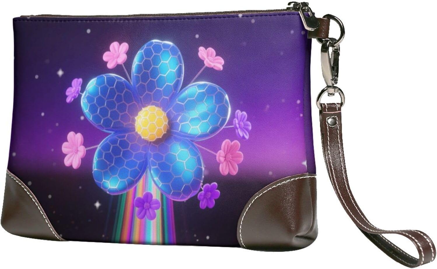3D Colorful Floral Leather Wristlet Wallet Clutch Purse for Women Handbags Travel Credit Card Holder Phone Bags