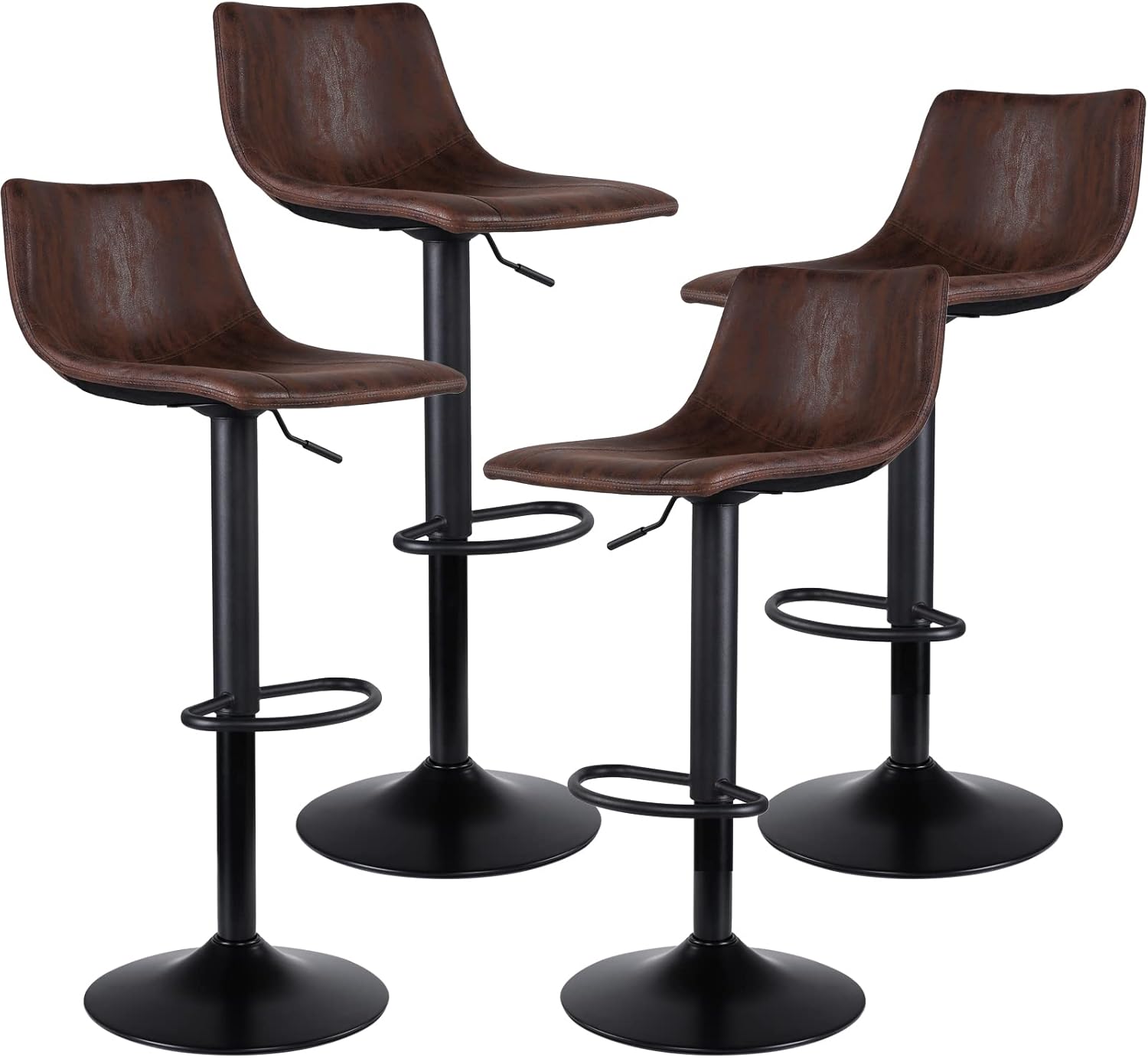 SUPERJARE Bar Stools Set of 4 - Adjustable Barstools with Back and Footrest, Counter Height Bar Chairs for Kitchen, Pub - Retro Brown Brown - 4 Stools
