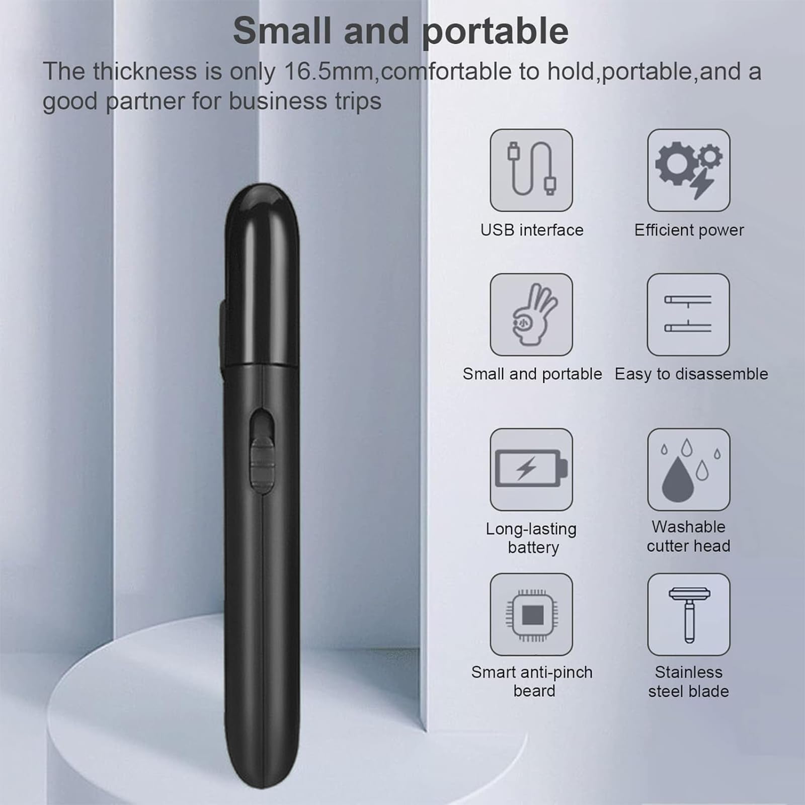 Rasoio a lamina da uomo multifunzione con basette pop-up, ricaricabile tramite USB, mini rasoio da viaggio per barba e peli del viso