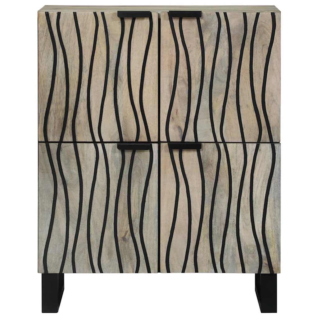 Madera maciza de mango rústico para sala comedor estudio acabado ondulado | Gabinetes y estantes de almacenamiento de medios Blanco Negro con puertas, armario aparador rustico de madera maciza de mango