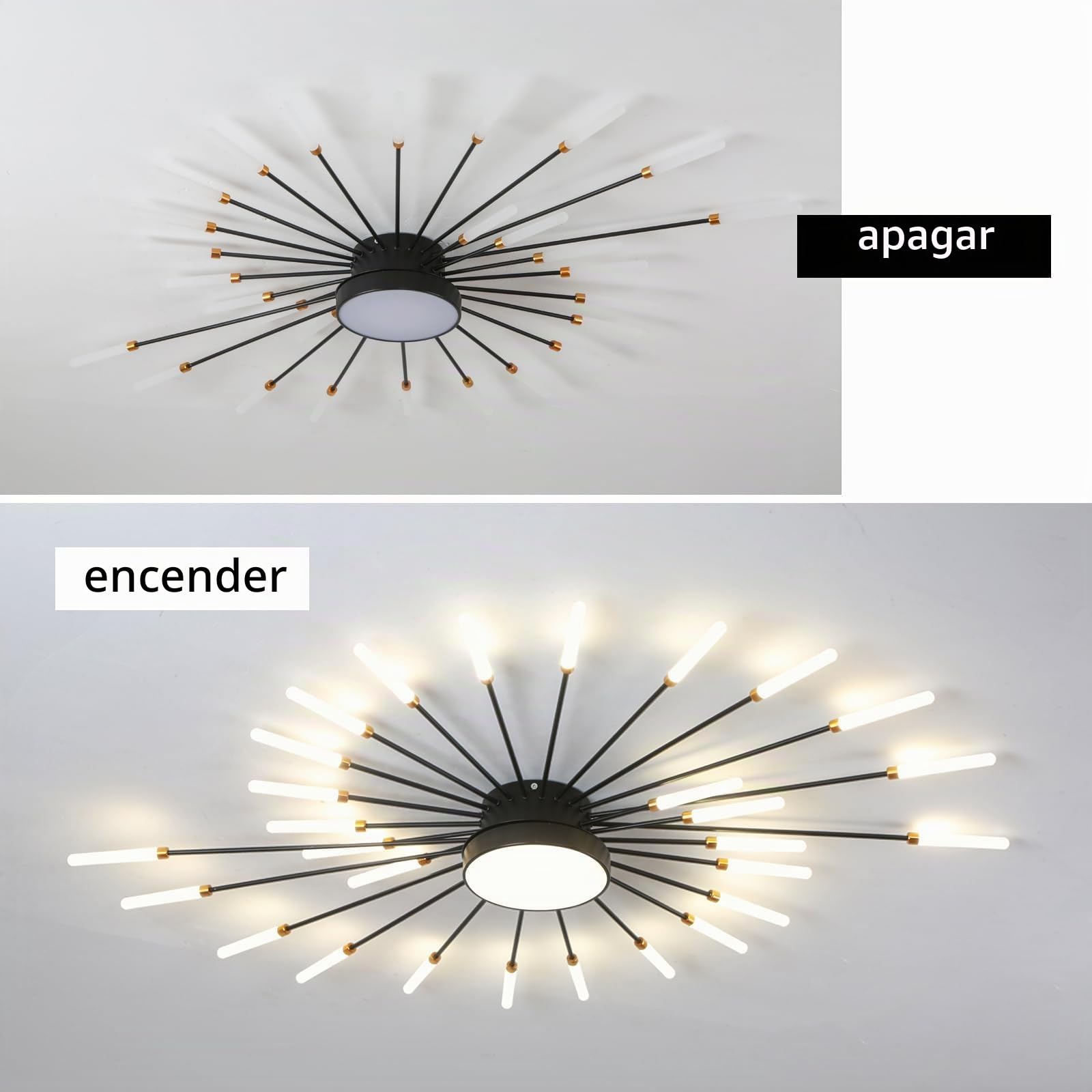 Luz de techo LED moderna 28 + 1 cabezas Candelabros negros semiempotrados Iluminación de techo para dormitorio Sala de estar Cocina Comedor Restaurante