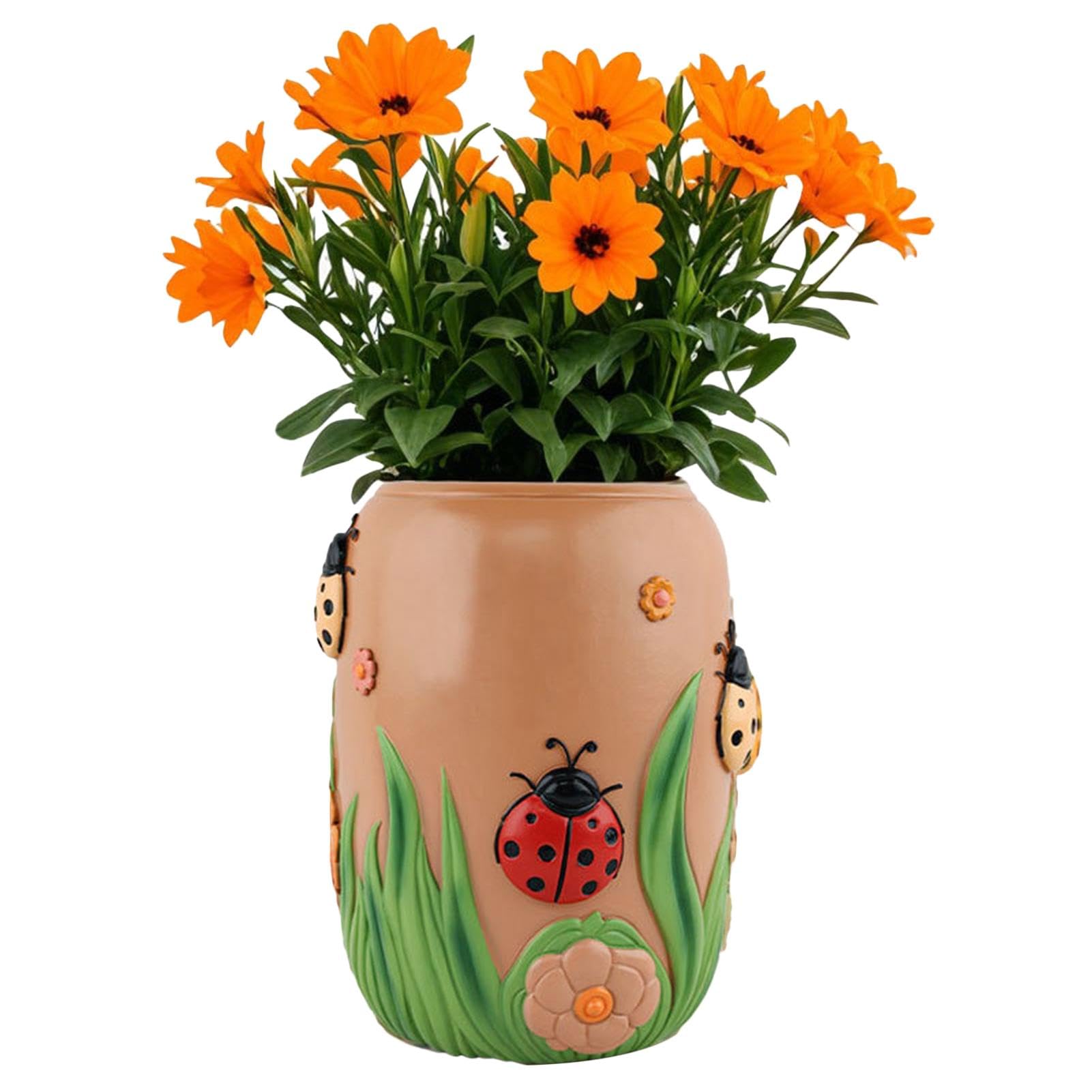 Pot de fleurs décoratif pour porche et intérieur avec contenant motif coccinelle en résine