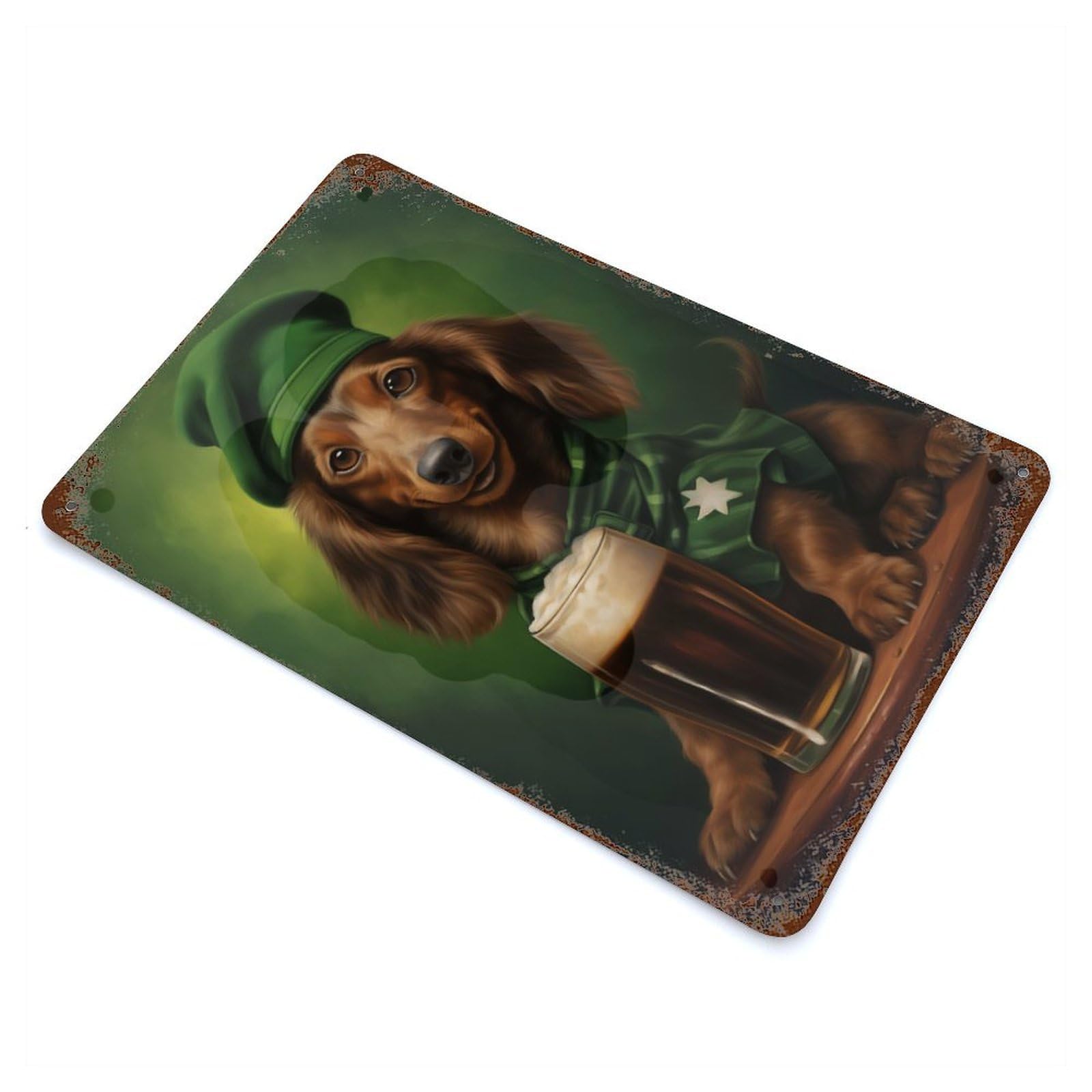 St Patrick Dachshund Rustic Tin Plaque 11.8"x7.9", Novelty Wall Decor for Garage, Pub Or Kitchen
