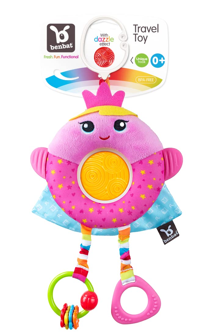 Benbat Dazzle Travel Friend Princess Toy, Baby Toy, Clip on Baby Pram Toy, Baby Sensory Toy, BPA Free, Helps Develop Early Motor Skills. Newborn Rattle Toy, Baby Teething Toy