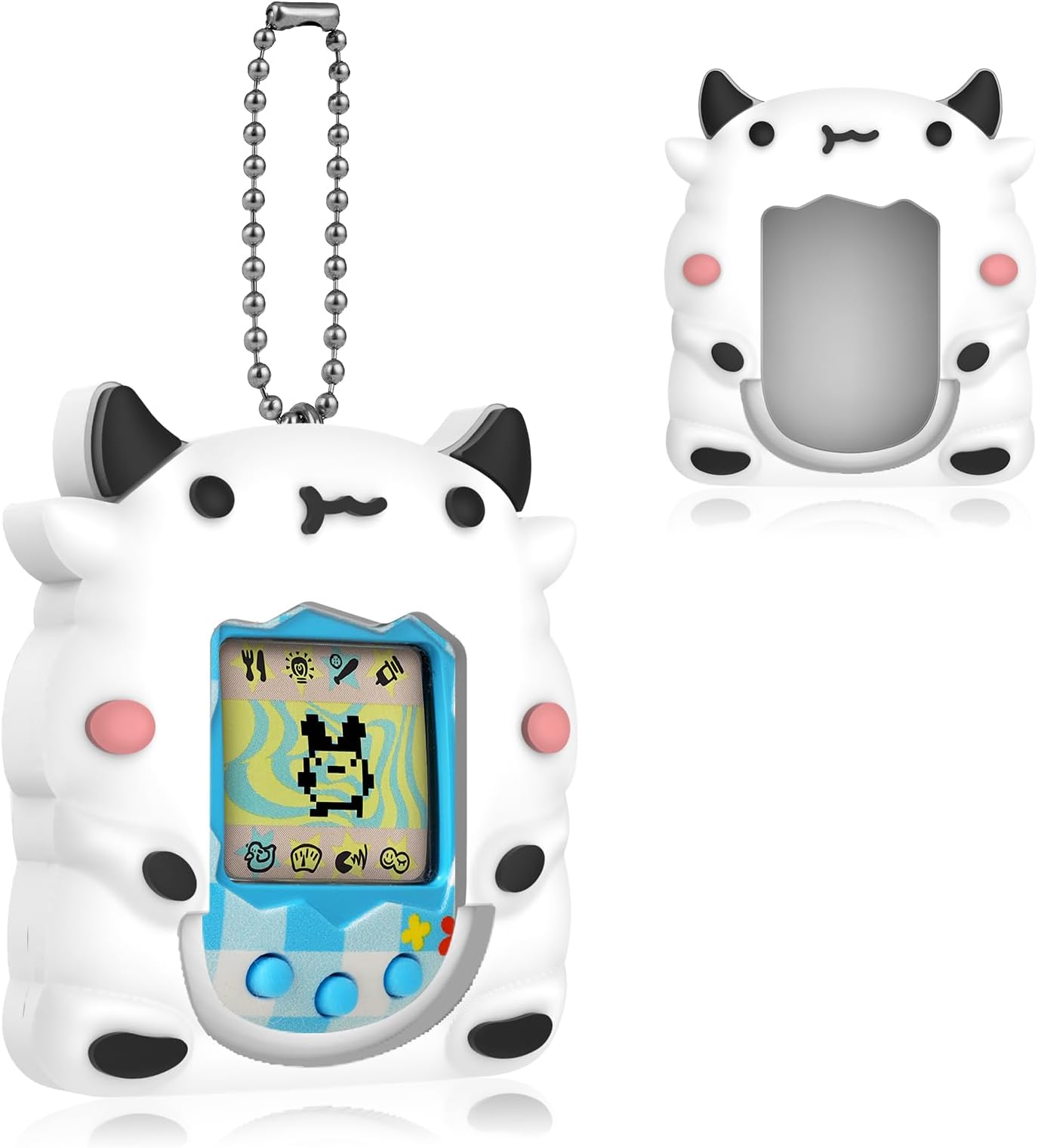 Silicone Case Compatible with Tamagotchi Original Virtual Pet Game Machine, Cow Cute Cartoon Virtual Pet Game Machine Protector Cover for Tamagotchi Original Accessories(White Cow)