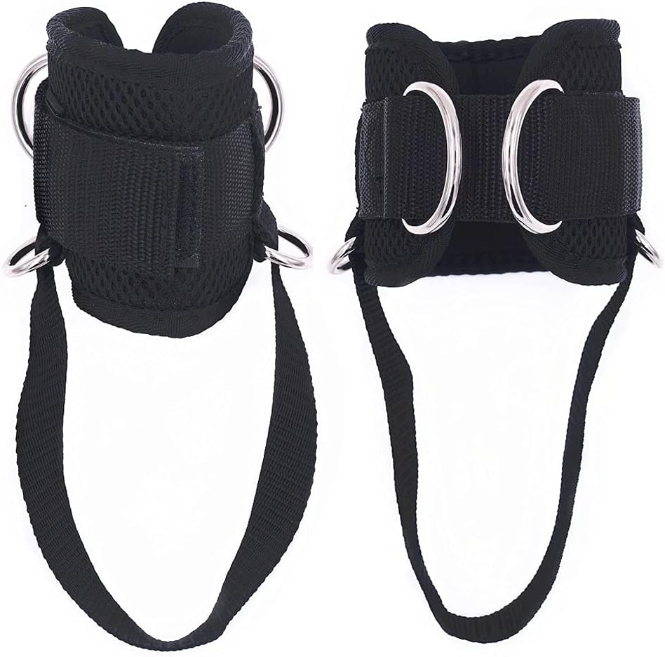 1 Pair 4 D- Ankle Straps for Resistance Band Gym Cable Machines Thick Neoprene Padded Ankle Cuffs for Glute and Leg Workouts