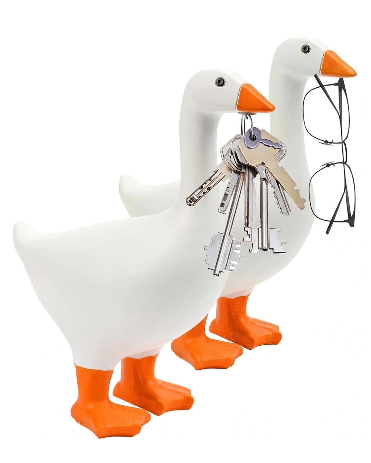 GiftGem 2 Pcs Goose Key Holder Magnetic Resin Duck Statue, Cute Animal Key Rack Organizer, Kawaii Figurine for Desk Room Home Decor Gifts