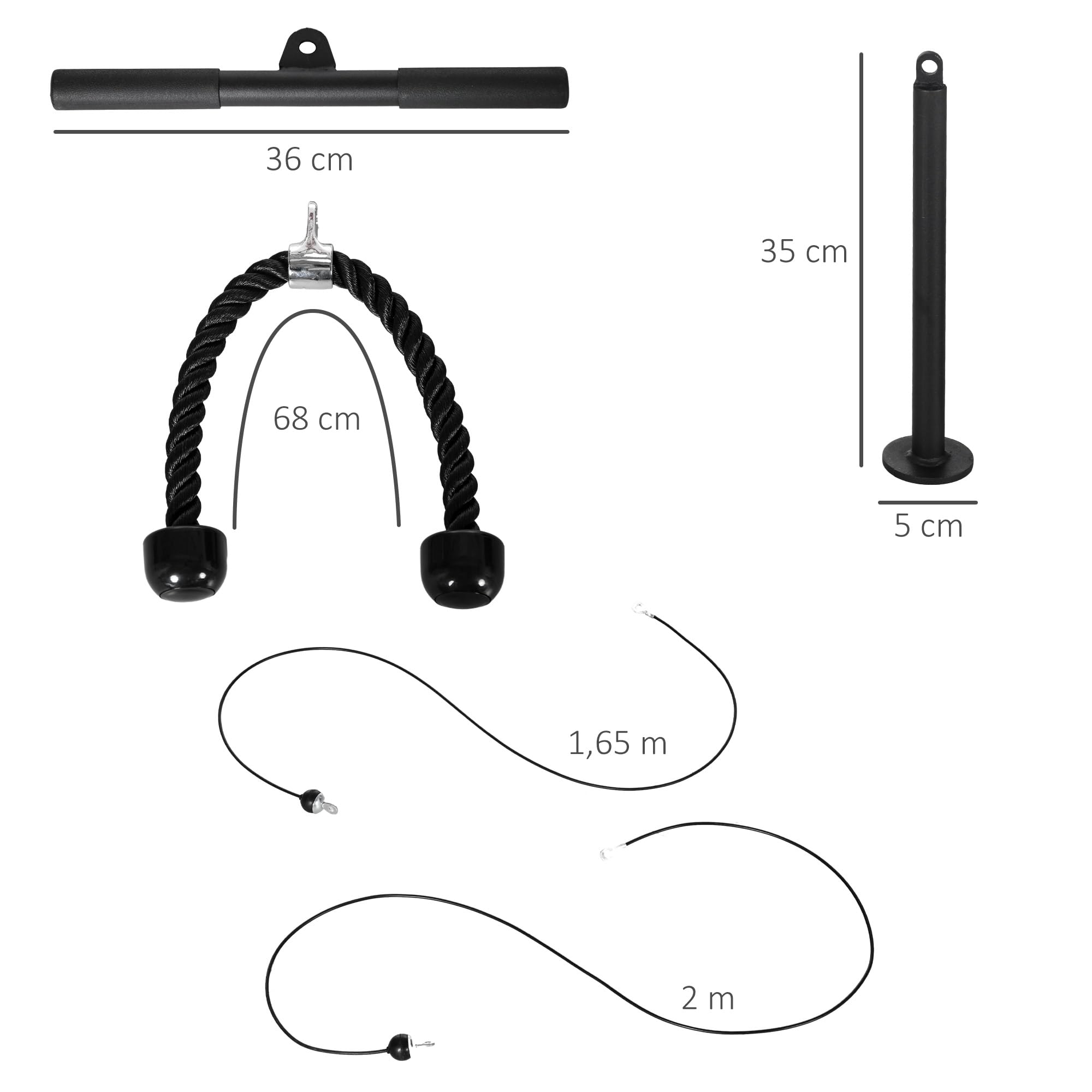 SPORTNOW Système de poulie de Musculation - système de poulie d'entraînement des Triceps pour Traction LAT Biceps, Triceps, épaules, Dos, Avant-Bras, en Acier et Nylon, Noir