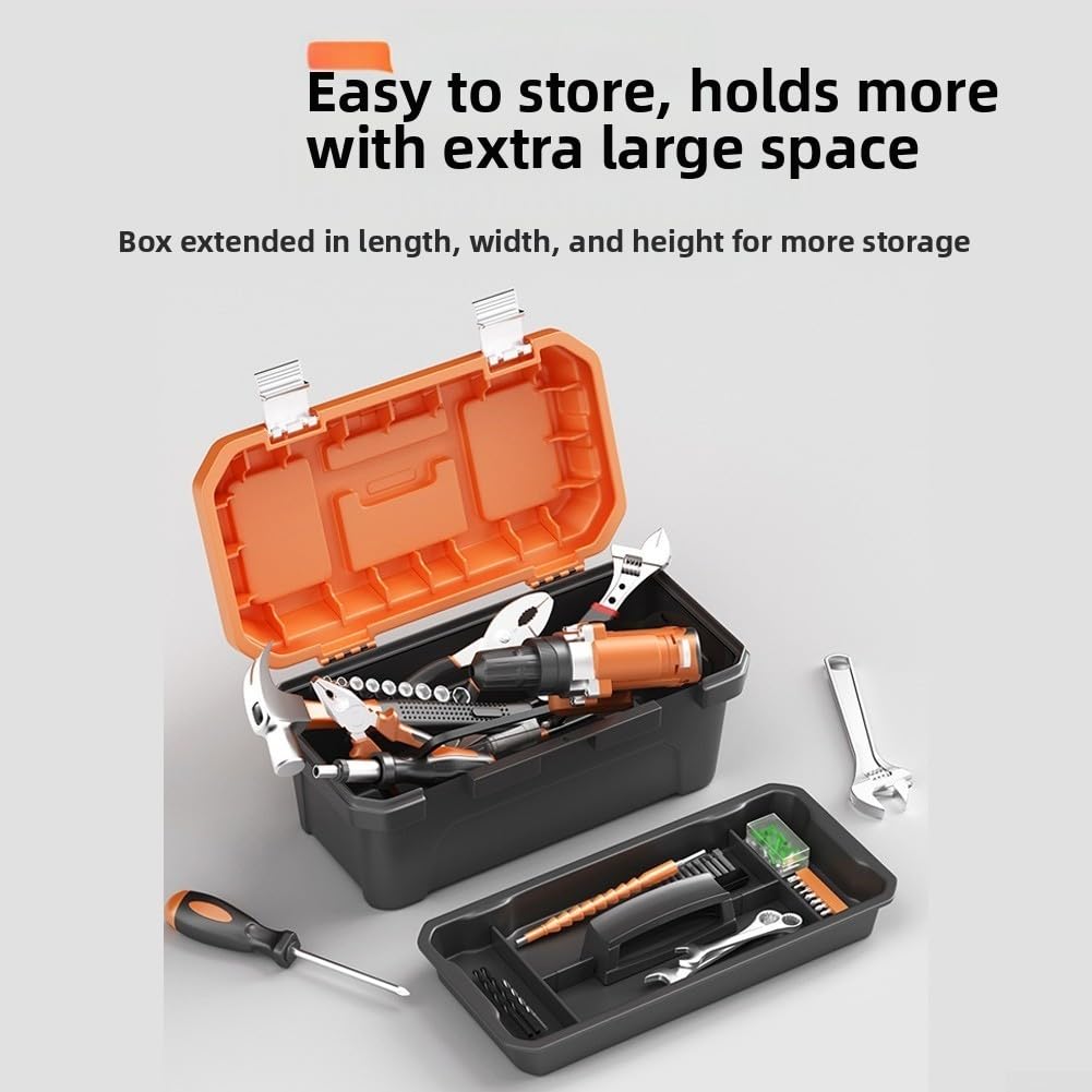 Caja de herramientas profesional de doble capa con múltiples secciones de almacenamiento y construcción reforzada para almacenamiento seguro de herramientas y accesorios (17 pulgadas)