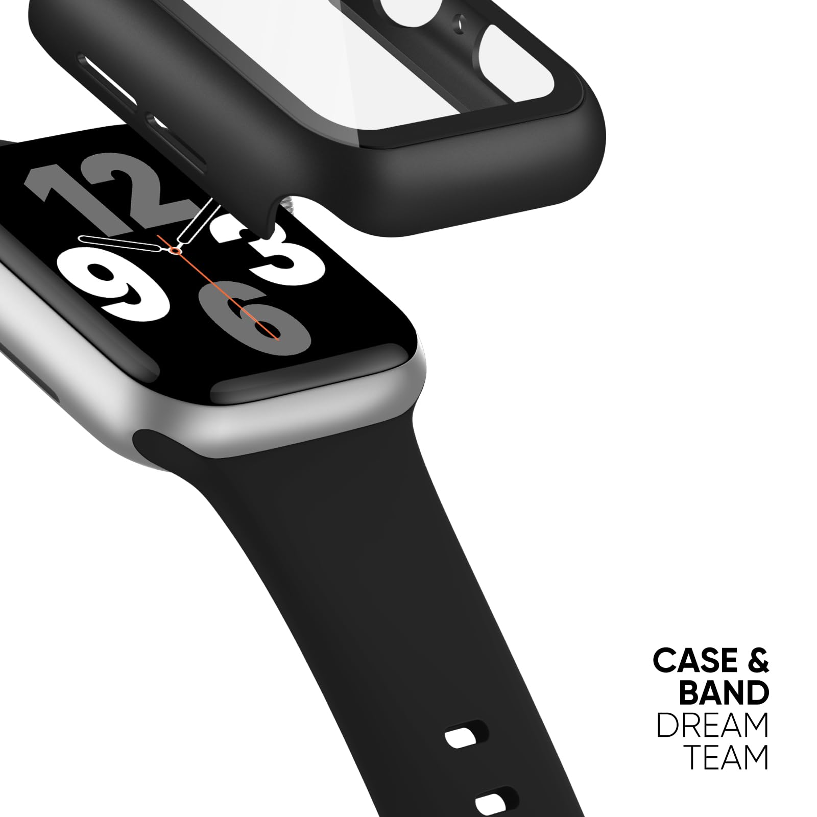 Joehwerr Cinturino 3 in 1 per Apple Watch da 40 mm, 41 mm, 44 mm, 45 mm, con custodia e pellicola protettiva, cinturino sportivo in silicone e custodia protettiva con vetro temperato 9H, per iWatch