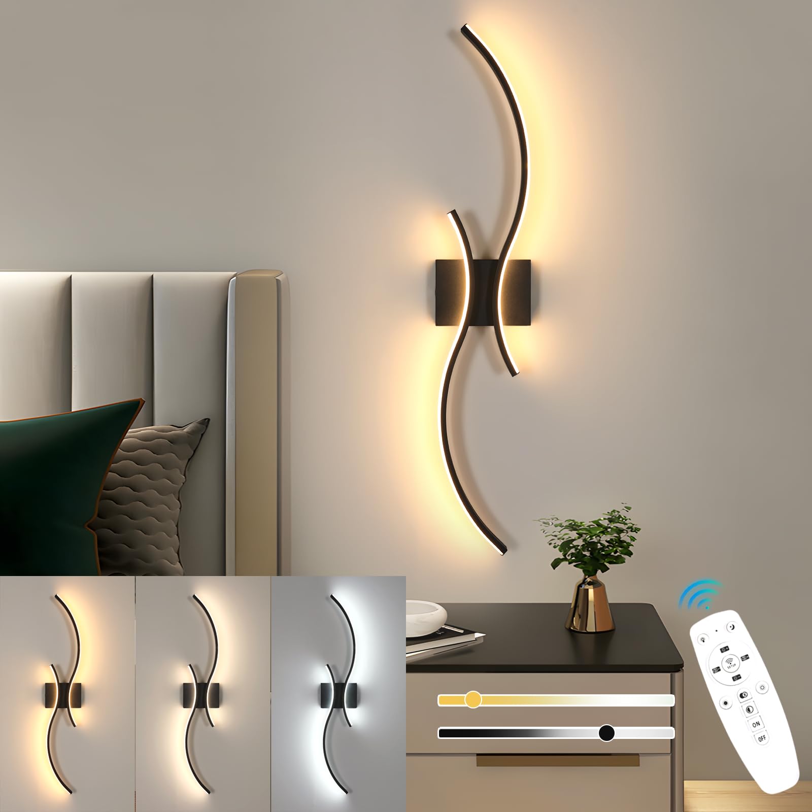 Goeco Applique Murale Dimmable, 80CM 32W 3600LM 3000K-6500K, Noir