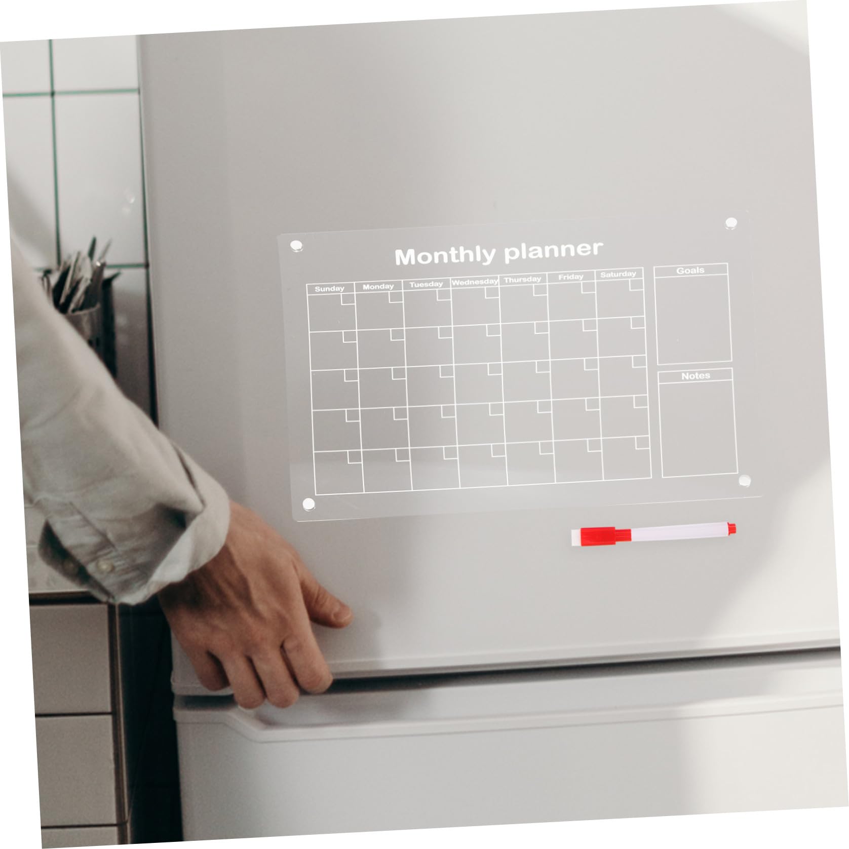 PLAFOPE Magnetischer Acryl Kühlschrankplaner mit Whiteboard Markern Abwischbar Trocken Wiederverwendbar Praktische Monatsübersicht für Notizen und Erinnerungen im Haushalt und Büro