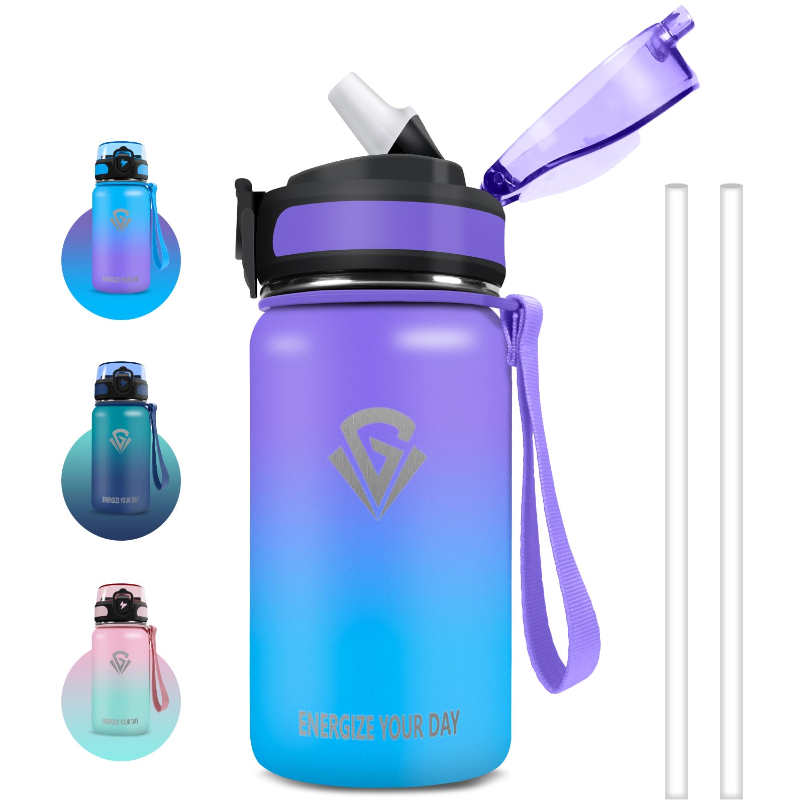 Grsta Drinking Bottle, 500 ml Children's Drinking Bottle, Stainless Steel Drinking Bottle with Straw, BPA-Free, Easy to Clean, Leak-Proof Drinking Bottle, for Nursery, School, Office, Cafe, Sports — image 1