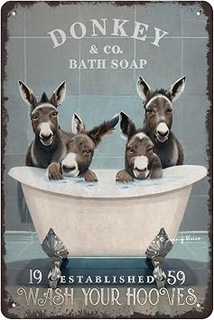 Strunt Vintage Tin Sign Donkey Bath Soap Wash Your Paws,Bathroom Wall Decoration Cave Bar for Boys Women Living Room Cafe Club Holidays Christmas Decorations 8x12 inch