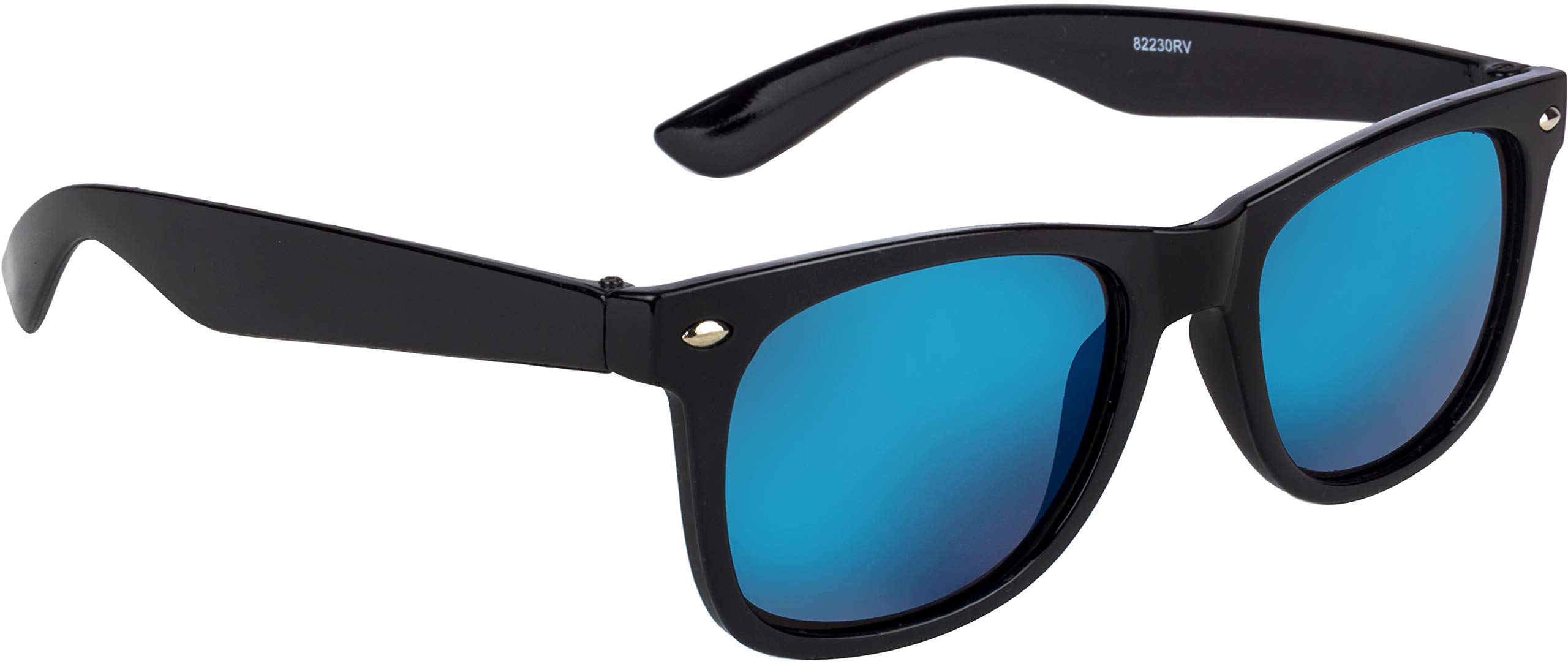 Mirrored Wayfarer Unisex Sunglasses - (Sky Blue Mirror Lens | Black Frame | Small)-image-29