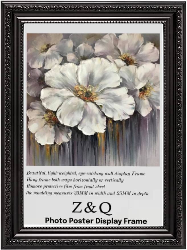 Z&Q Ornate Shabby Chic Black Frame A2-42 × 59.4 cm Vintage Design Photo Poster Display Wall Hanging For Print Picture With Clear Perspex MDF backboard — image 1
