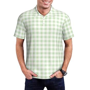 Mosytuky Green Checkboard Pattern Polo Shirts for Men Dry