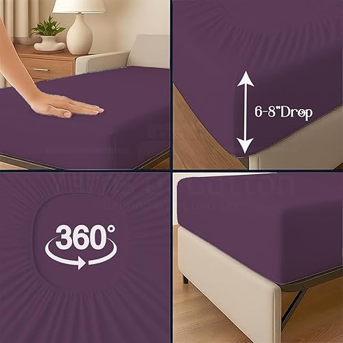 Miniatura 238 de Juego de 4 piezas para sofá cama, 100% algodón de 400 hilos, sábana bajera con bolsillos profundos, suave, sin arrugas y transpirable, calidad