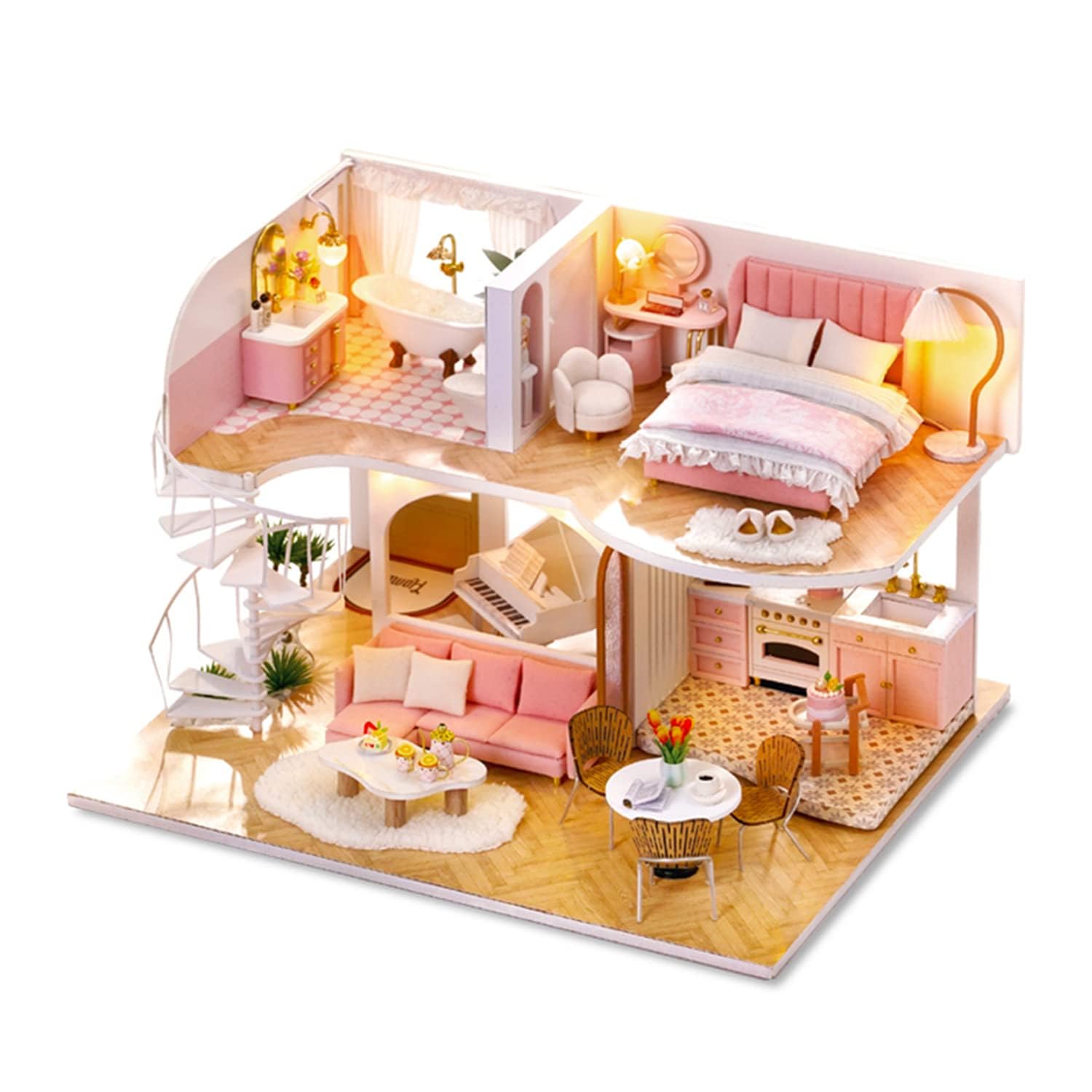 Roroom DIY Miniature and Furniture Dollhouse Kit,Mini 3D Wooden Doll House Craft Model with Dust Proof Cover and Music Movement,Creative Room Idea for Valentine's Day Birthday Gift(L-033)