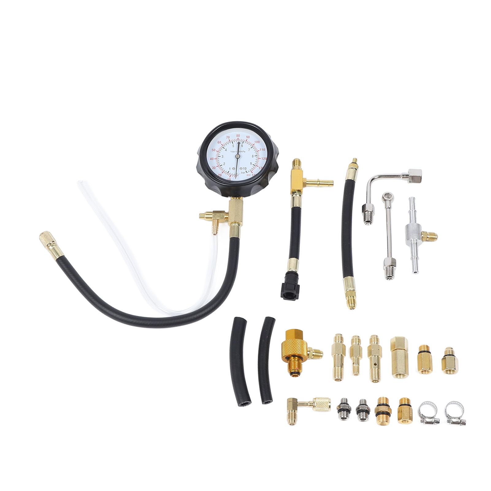 Kit Tester Pressione Iniettore Carburante da 0 a 140 PSI per Auto, Moto e Camion - Manometro con Tubi Flessibili per Test Olio Gas Combustibile