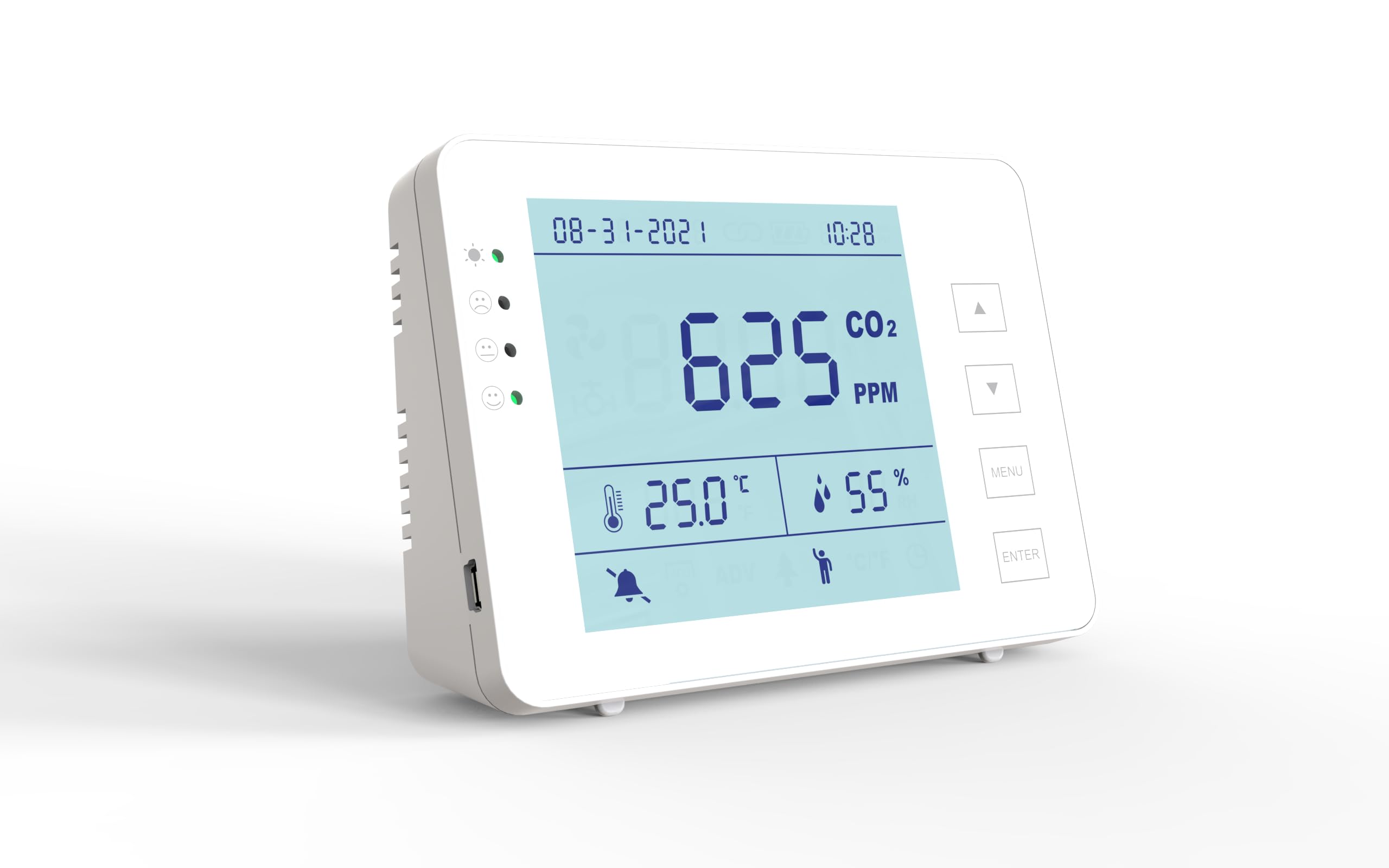 Detector 3 en 1 – Medidor CO2 Temperatura Humedad RH | Batería 10h | SA1300P | Sensor NDIR | Registrador de datos con alarma | para casa y ambientes interiores | Registrador de datos | Dióxido de