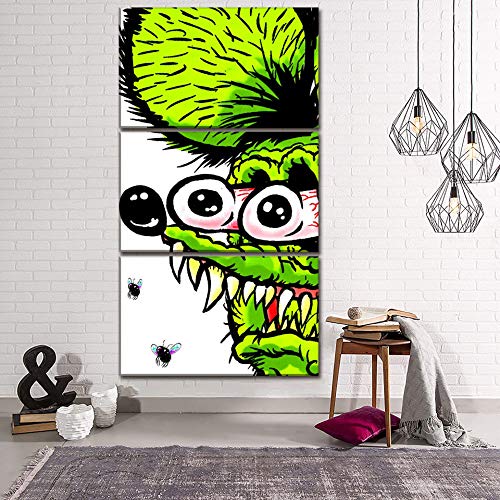 Tableau sur toile souris de dessin animé moderne en 3 panneaux pour décoration maison