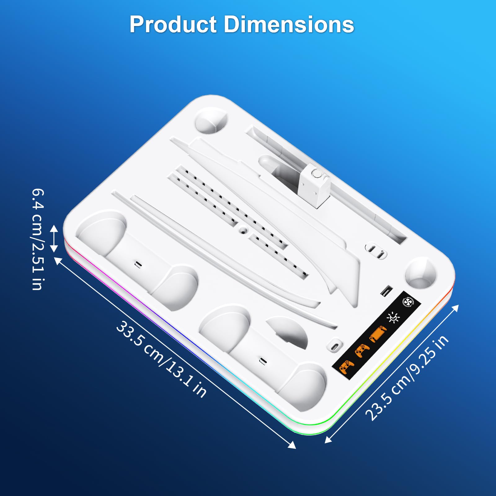 FYOUNG Supporto di raffreddamento e stazione di ricarica tutto in uno per console PS5/Slim/Pro e controller, dock di ricarica per PlayStation Portal, auricolare e supporto remoto con supporto luce RGB