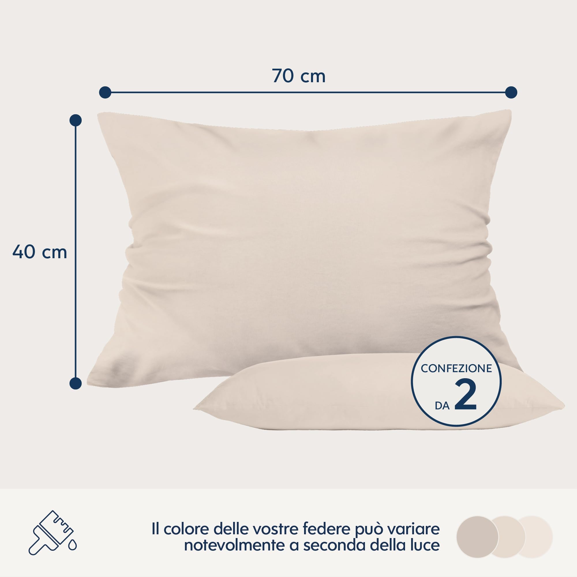 Set Di 2 Federe 40x80cm In Cotone 400 Fili - Extra Morbide E Traspiranti - Certificato OEKO-TEX
