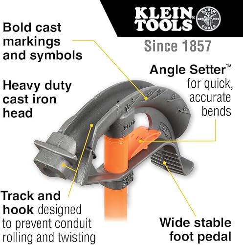 Miniatura 2 de Klein Tools 51604 Dobladora de conducto de hierro de montaje completo, EMT de 3/4 pulgadas y pedal de pie ancho rígido, símbolos de referencia y