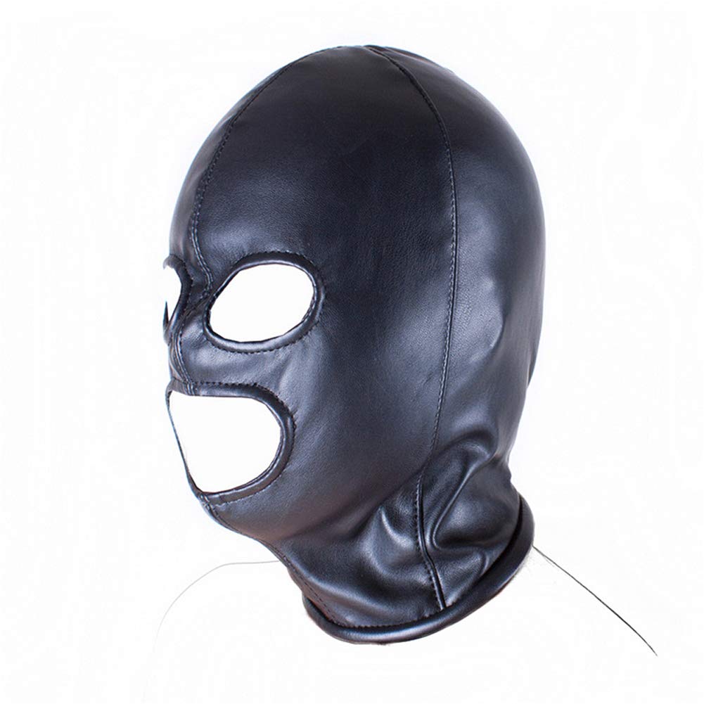 SXOVO Máscara erótica de 3 orificios Máscara de cabeza con cremallera Ojos abiertos y boca Hueco Bondage Fetish Cosplay Sex Toy (Negro)