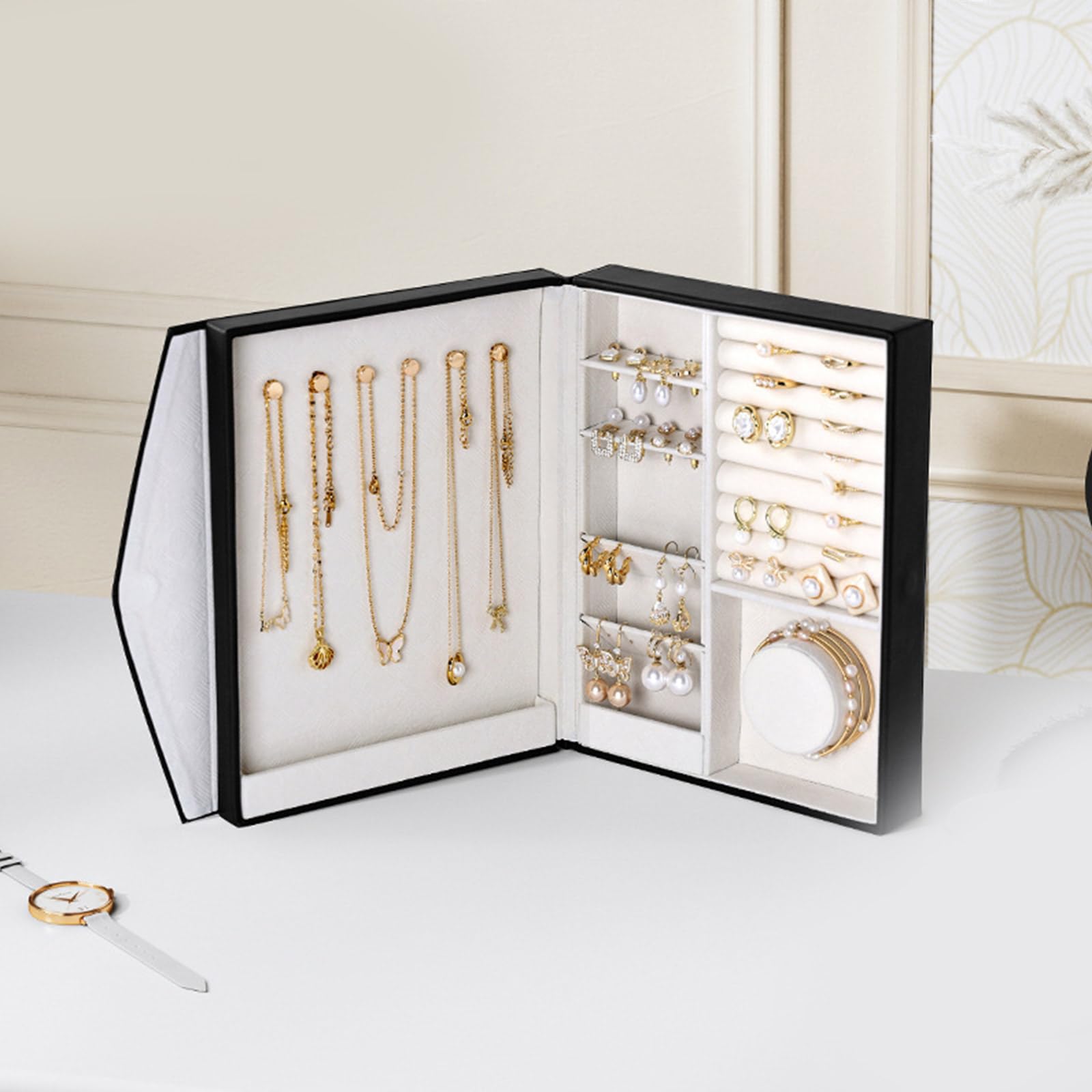Elegante custodia per gioielli da donna, in poliuretano, per orecchini e molto altro ancora, ottimo regalo per gli amanti dei gioielli