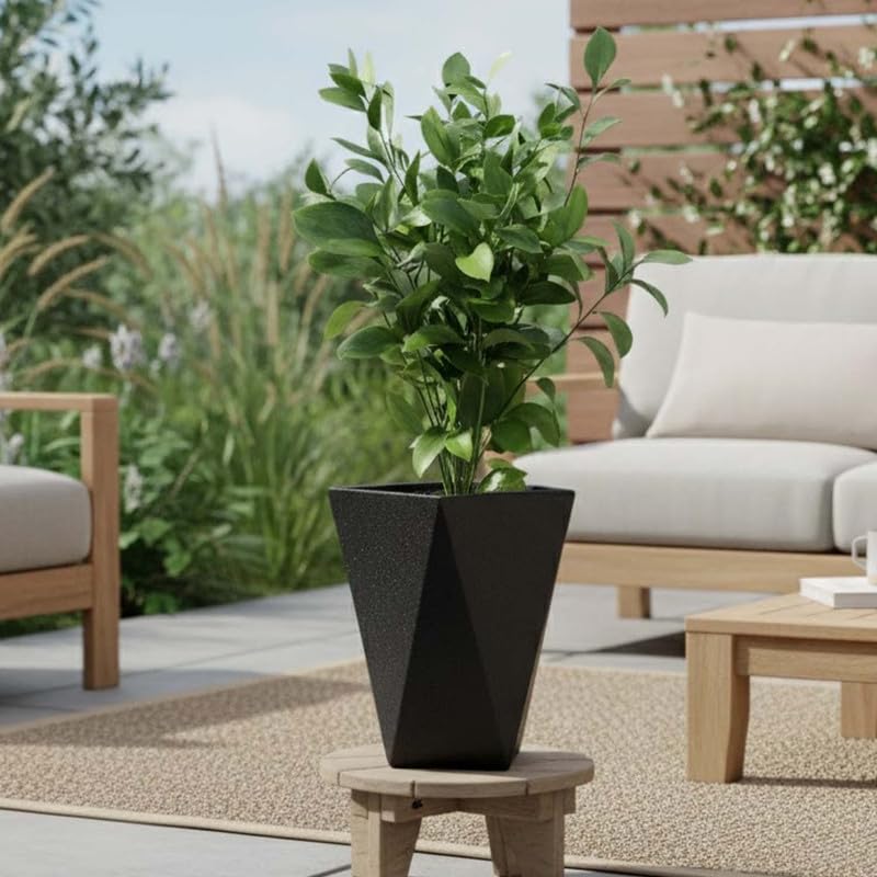 Image of Amazon Brand - Umi Diamond 12 Inch Pots for Planter & Flowers Big Size Gamla - Lightweight, Durable Outdoor & Indoor Planters, Perfect for Balcony & Terrace Gardens (Black)