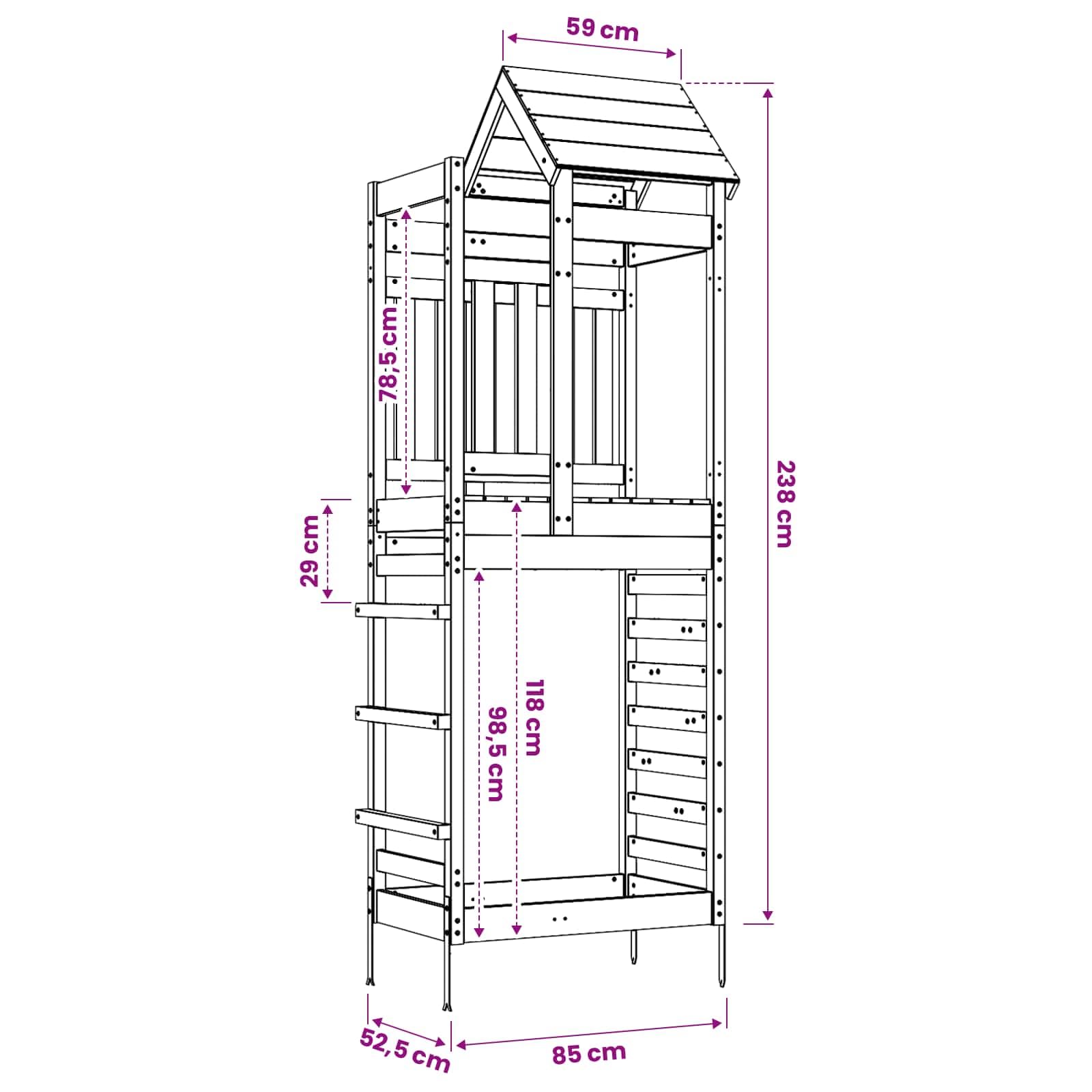 vidaXL Torre de juego marrón 52,5 x 85 x 238 cm madera maciza impregnada, moderna y robusta torre de juego, aventura al aire libre para niños, equipo de juegos en el jardín, diversión para la familia