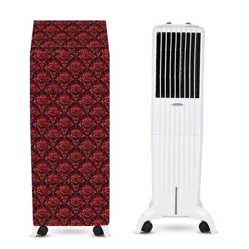 Image of PVC Cooler Cover Suitable for Symphony Diet 35T 35-Litre Personal Air Cooler Waterproof, Dustproof, Size (HxWxD) 114X46X38 Cm, Red Flower.
