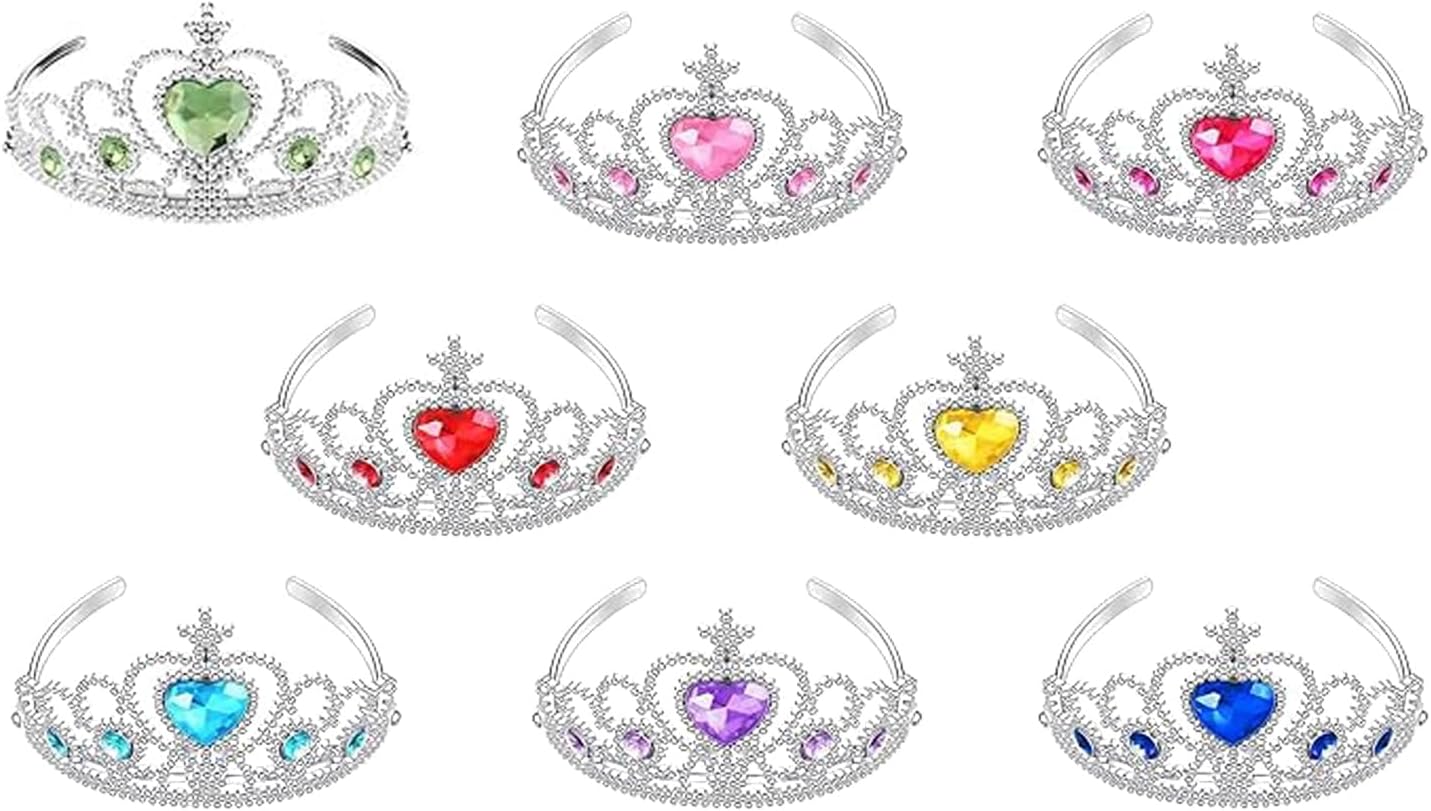S & E TEACHER'S EDITION 8 Pcs Tiaras Crown Set, Princess Dress Up Costume Birthday Party Favor Headwear, Hair Decoration, Accessories Kid Birthday for Boys & Girls.