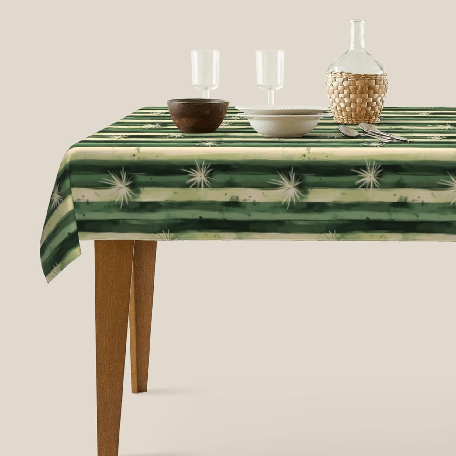 Kwadratowy obrus 160 x 160 cm naturalny kaktus, tkanina poliestrowa odporna na plamy i zmywalna, ochraniacz na stół dla 4-6 osób, do użytku w kuchni, salonie, wewnątrz i na zewnątrz 6445v