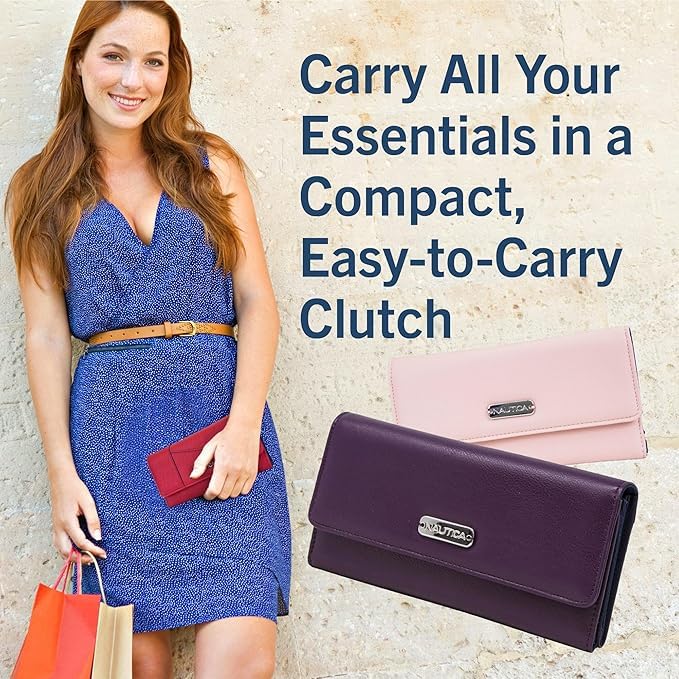 Image of Nautica Money Manager Womens Slim RFID Blocking Wallet, Small Bifold Credit Card Holder with Zipper Coin Pocket and ID Window